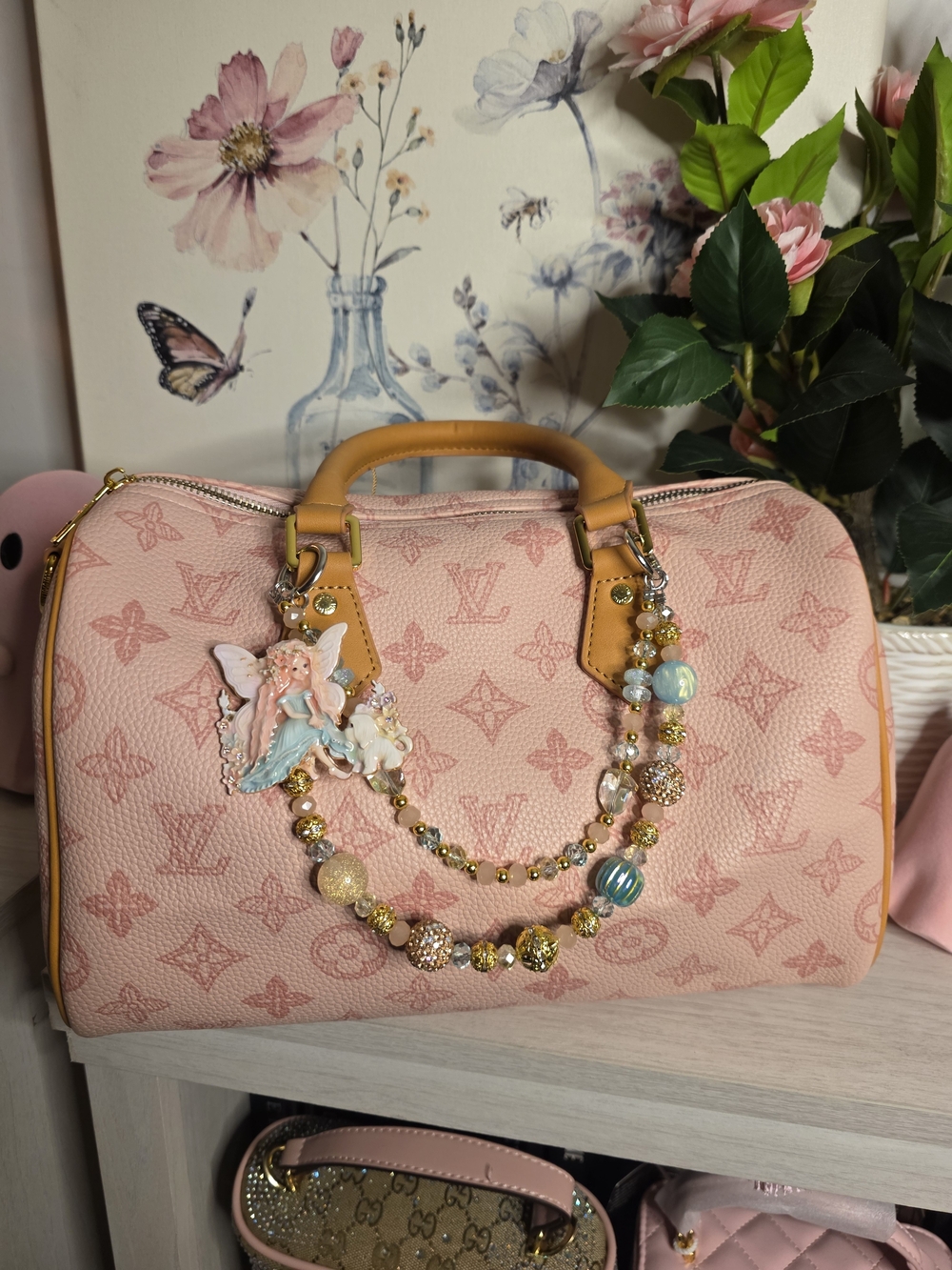 Louis Vuitton Pink Monogram Top Handle Bag with Tan Trim